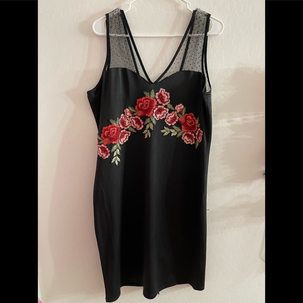 Plus Size Sheer Mesh Embroidery Bodycon Dress